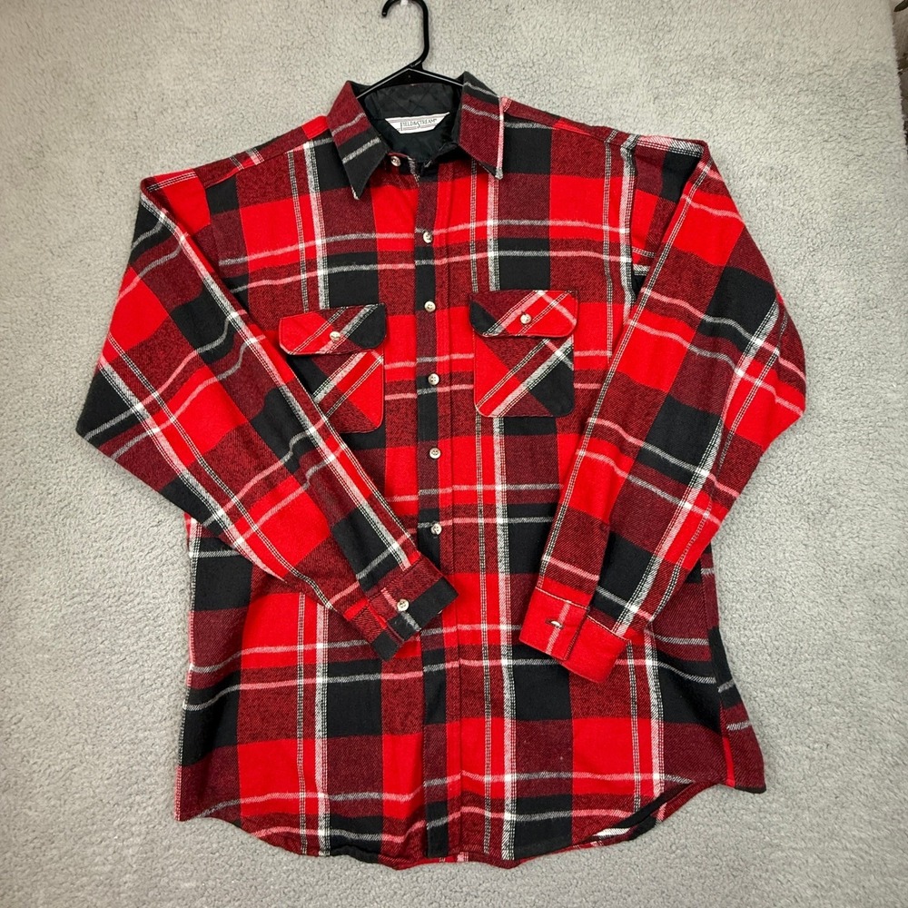 Vintage Field & Stream Mens L Plaid Flannel Shirt Red Black Made in USA